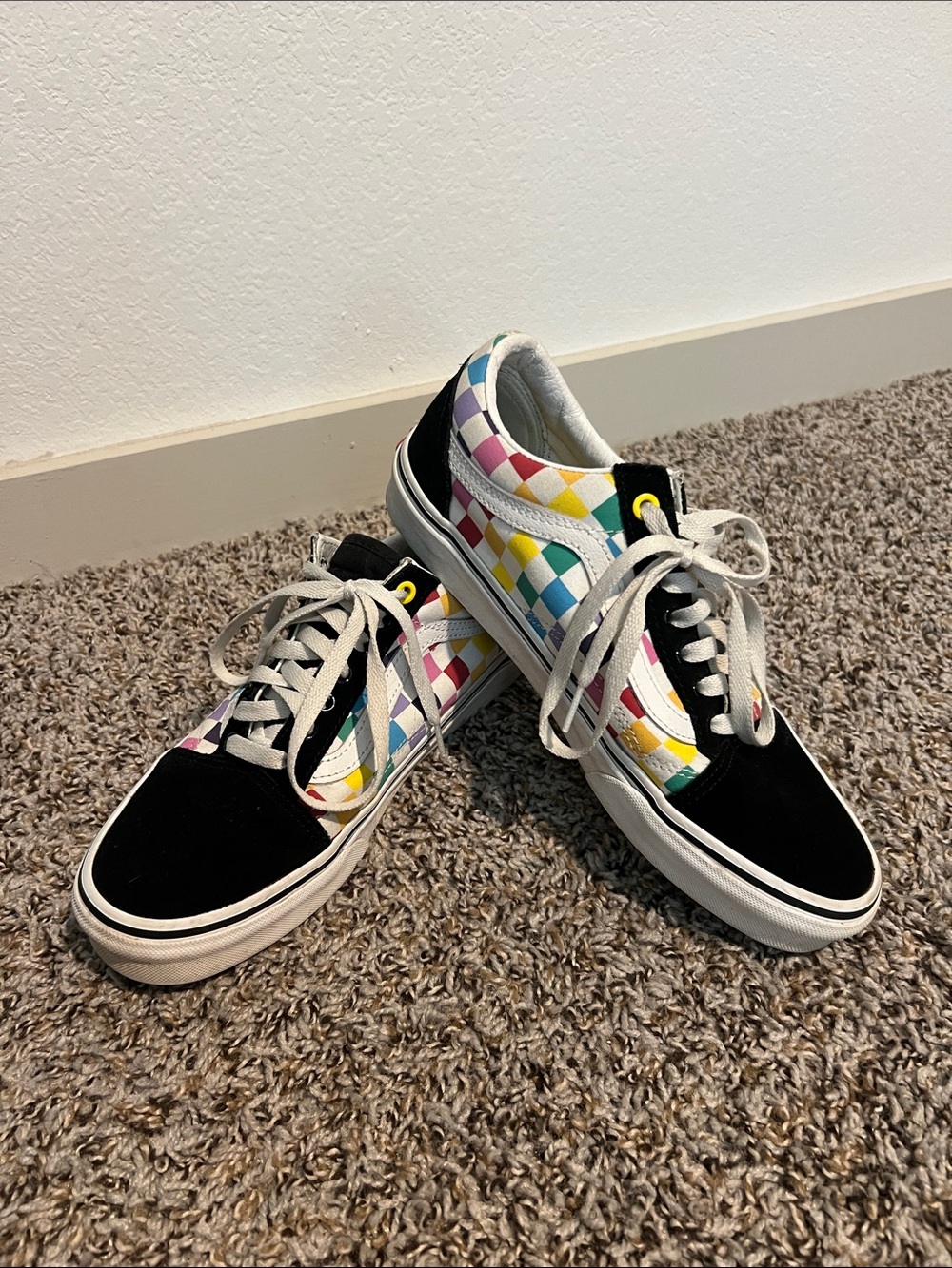 Kids Checkerboard Lace-Up Sneakers in Black and Multi